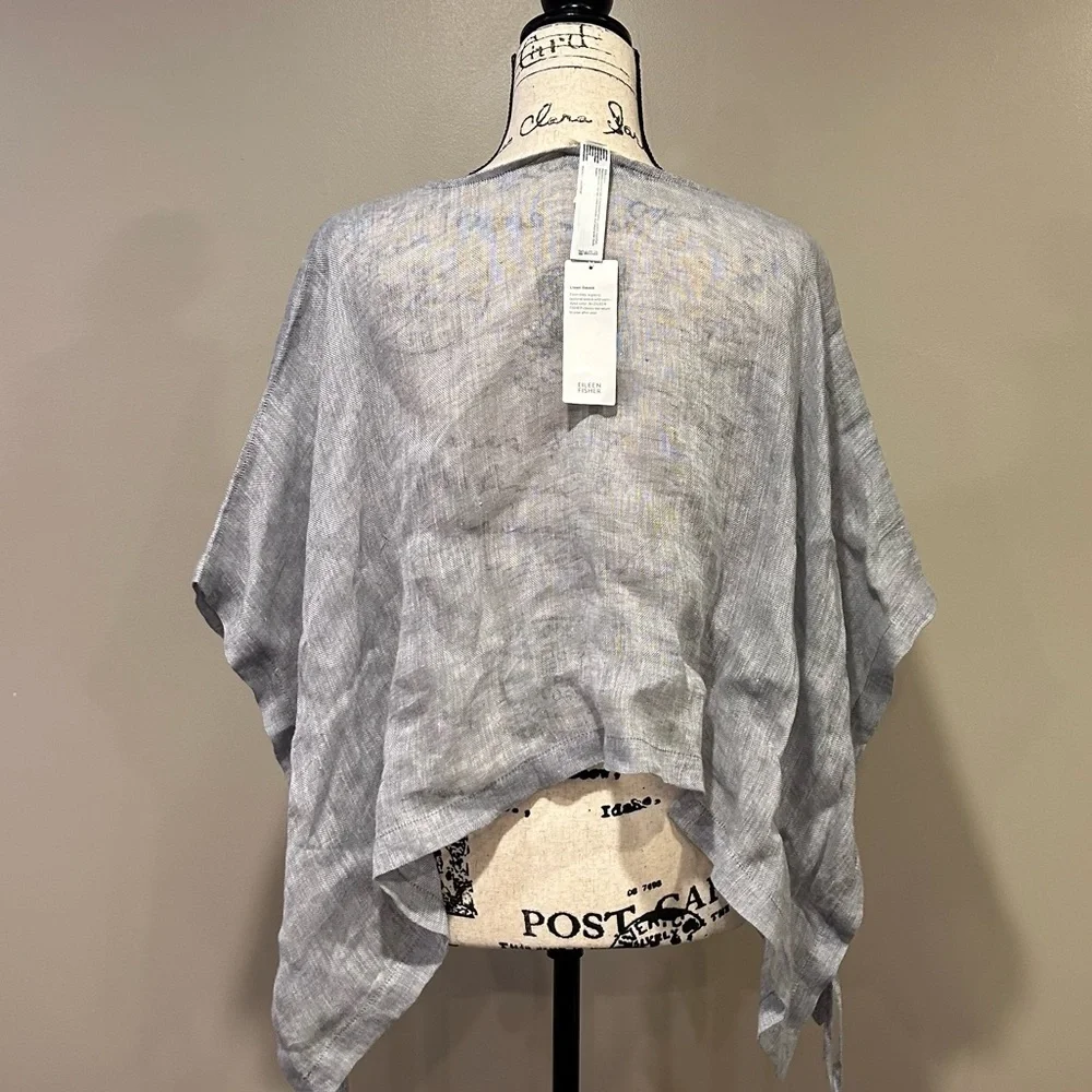 Eileen Fisher Side Tie Gauze Handkerchief Poncho - Picture 7 of 9